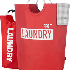 Caroeas Super Large 150L Laundry Basket Pro, Waterproof Laundry Hamper, Collapsible Laundry Basket Easy Storage, Clothes Hamper Stands Up Well, Laundry Bag with Padded Handles (Red)