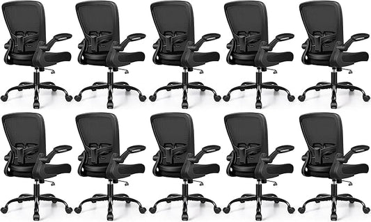 FelixKing Office Chair, Ergonomic Desk Chair with Adjustable Height and Lumbar Support Swivel Lumbar Support Desk Computer Chair with Flip up Armrests for Conference Room (Black),Pack of 10
