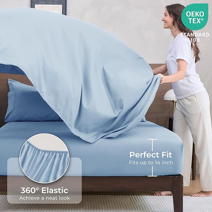 HEVUMYI Light Blue Full Comforter Set - 7-Piece All Season Bed in a Bag Full, Ultra Soft Bedding Set with Comforter, Flat Sheet, Fitted Sheet, Pillowcases, Pillow Shams