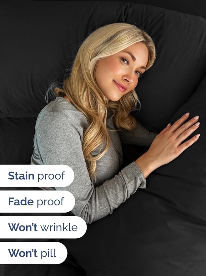 Extra Deep Pocket Queen Sheet Set - 4 Piece Breathable & Cooling Bed Sheets - Hotel Luxury Sheet Set - Ultra Soft, Wrinkle Free & Comfy - Easily Fits Extra Deep Mattresses - Deep Pocket Black Sheets
