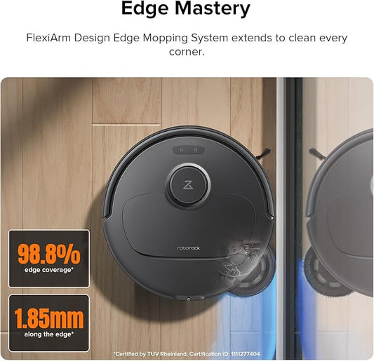 roborock Qrevo Plus Robot Vacuum and Mop with FlexiArm Design Edge Mopping, Auto Mop Washing & Drying, Reactive Tech Obstacle Avoidance, 7,000 Pa Suction, Black (Renewed)