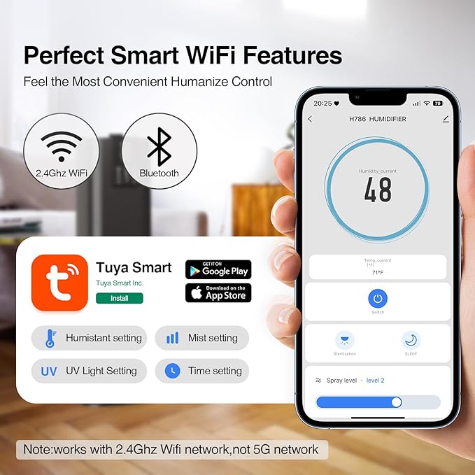 Smart Humidifiers Large Room Bedroom Home, 2.11Gal(8L) Quiet Top Fill Cool Mist Humidifier, Smart App & Remote Control, 3 Speed Humidifier with 360° Nozzle, Humidity Setting for Baby Office