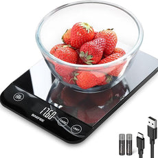 33lb Digital Kitchen Scale, Food Scale Rechargeable with Tempered Glass, Grams and Ounces, USB Charging, 1g High Accuracy for Baking, Cooking, Food BK807