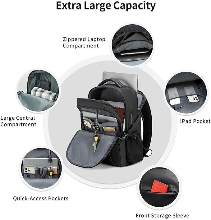 ARCTIC HUNTER AH Business Laptop Backpack for Men Work Commuting, 30L Large Travel Carry On Backpack Flight Approved for Airplane, Professional Adult College Backpacks Casual Daypack, Black