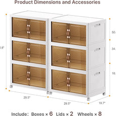 Extra Large Stackable Storage Bins with Lids & Wheels & Door, 960QT-160QT/40GAL*6Pack Foldable Collapsible Closet Organizers, Plastic containers drawers for bedroom Dorm