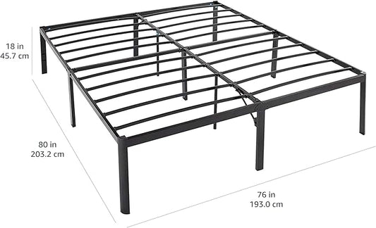 Amazon Basics Sturdy Heavy-Duty Non-Slip Platform Bed Frame King Size Storage, Steel Slat Support, Noise Free, Easy Assembly, 18 Inch Black