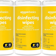 Amazon Basics Disinfecting Wipes, Lemon Scent, Sanitizes/Cleans/Disinfects/Deodorizes, 255 Count (3 Packs of 85)