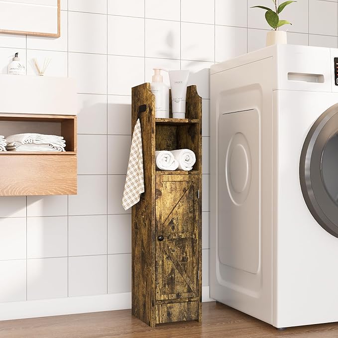 Small Bathroom Storage Cabinet, Toilet Paper Storage,Corner Floor Cabinet with Doors and Adjustable Shelf,Bathroom Organizer for Small Spaces Retro