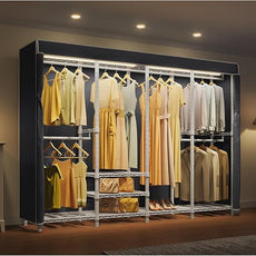 VIPEK V40LC Covered Clothes Rack with Dimmable LED Lights, Heavy Duty Garment Rack with Cover Portable Closet Wardrobe Clothing Racks for Hanging Clothes, White Closet Racks with Black Oxford Cover