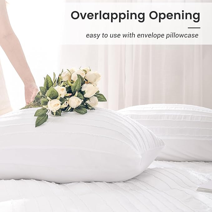 NEXHOME PRO Twin Duvet Cover, White 2 Pieces Boho Tufted Twin Size Duvet Cover Set, Soft and Lightweight Microfiber Comforter Cover Set for All Season (White Twin, 66 x 90)-No Comforter