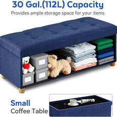 BRIAN & DANY 43 Inches Folding Storage Ottoman Bench, Ottoman with Storage Bench for Bedroom, Living Room, Entryway, Foot Rest with Legs, Blue