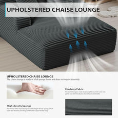 50 Inch Chaise Lounge Chair Indoor, Oversized Corduroy Upholstered Boneless Sofa Bed, Deep Seat Sleeper Couch Reading Chairs, Cloud Sofas Couches for Living Room, No Assembly Required (Dark Grey)