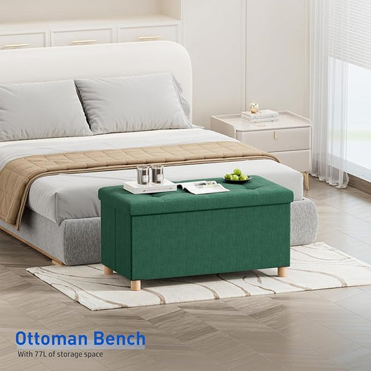 BRIAN & DANY 30 Inches Folding Storage Ottoman Bench, Ottoman with Storage Bench for Bedroom, Living Room, Entryway, Foot Rest with Legs, Dark Green