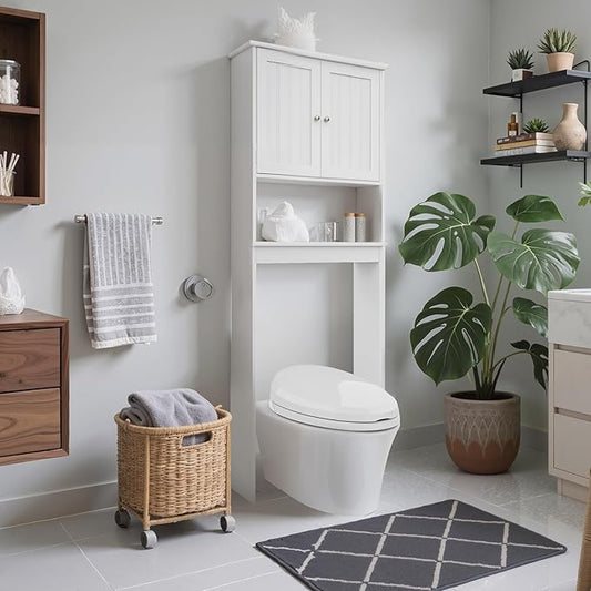 Over The Toilet Storage Cabinet, Behind Toilet Bathroom Organizer with Adjustable Shelves, Above Toilet Organizers with Barn Door, Space Saver for Restroom, Bathroom, Laundry