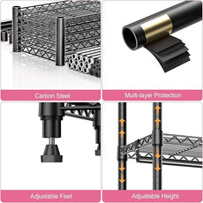 Heavy Duty Rolling Garment Rack 3 Tiers Adjustable Wire Shelving Clothes Rack with Rods Storage Closet Clothing Rack Black 15.7