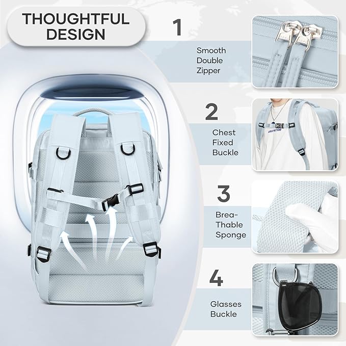 Vacuum Compression Backpack, Travel Vacuum Backpack with Electric Vacpack Pump, Flight Approved Carry On Personal Item Suitcase Luggage for Men Women, Light Blue