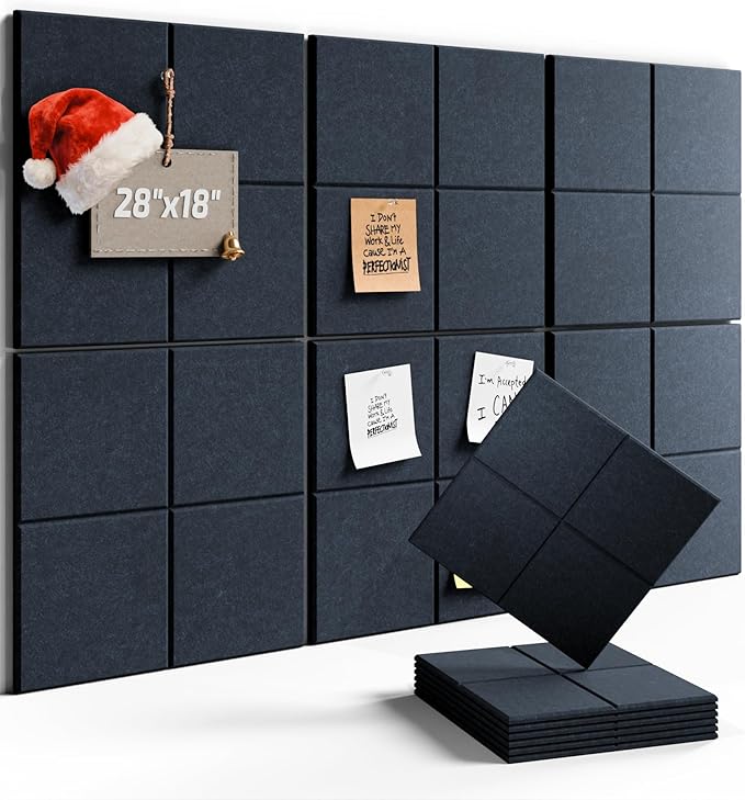 Felt Bulletin Board Tiles -28"x18" Cork Board Alternative for Office Decor, Push Pin Board Wall Organizer 6-Pack-Navy Blue