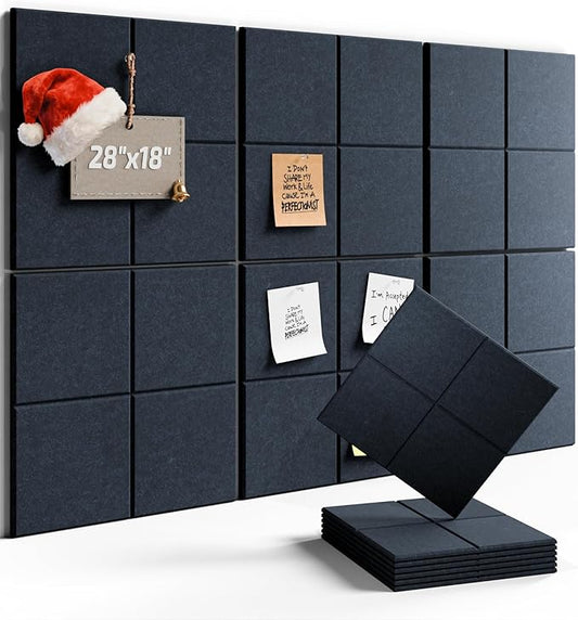 Felt Bulletin Board Tiles -28"x18" Cork Board Alternative for Office Decor, Push Pin Board Wall Organizer 6-Pack-Navy Blue