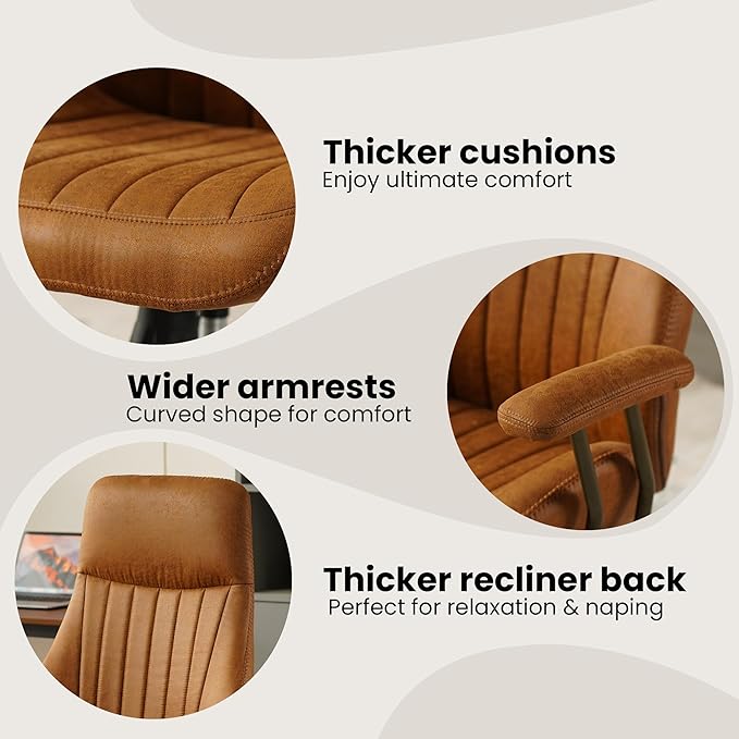 Home Office Desk Chair, Mid-Century Modern Office Chair with Adjustable Lumbar Support, Adjustable Height Executive Task Chair with 360 Rolling Swivel for Meeting Study Room(High Back, Brown)