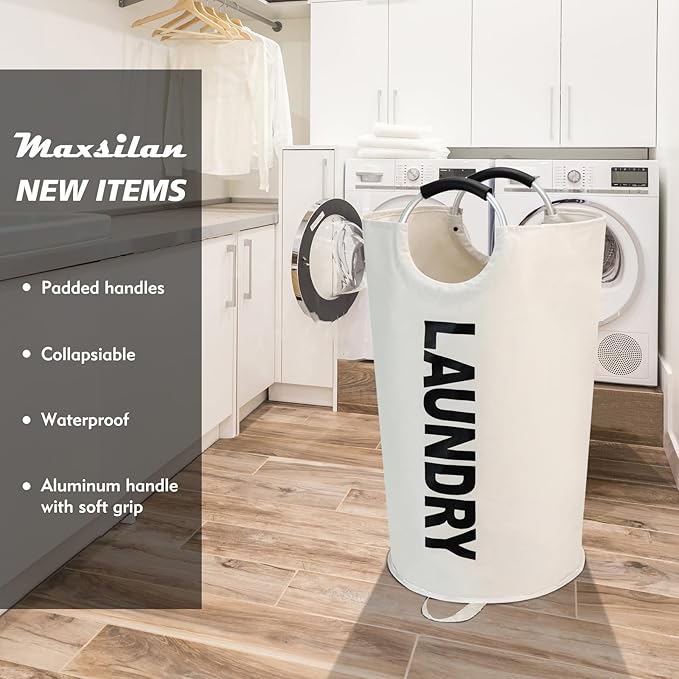 125L X-Large Laundry Basket, Freestanding Tall Clothes Hamper, Collapsible Laundry Bag, Beige