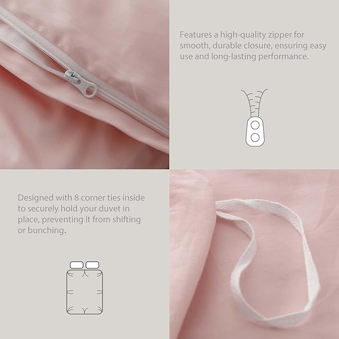 HeimenAogo Egyptian Cotton Duvet Cover Twin/Twin XL Sateen Weave, Silky Soft and Breathable Bedding Set with Zipper Closure, Long Staple Cotton Bed Linen 2Pcs, Cherry Blossoms Pink