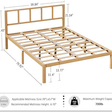 14 Inch Bamboo Bed Frame – Solid Wood Platform Bed Frame, Strong and Stable, with Non-Slip Slats for Support, No Box Spring Needed, Easy to Assemble, Noise-Free (Natural, Queen with Headboard)