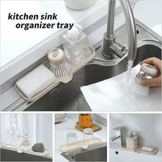Silicone Bathroom Soap Dishes with Drain Spout-Bathroom and Kitchen Sink Organizer,Sponge Holder,Dish Soap Tray,Perfect for Dispenser,Scrubber,Bottle,Cup on Sink or Counter-Tapioca 12