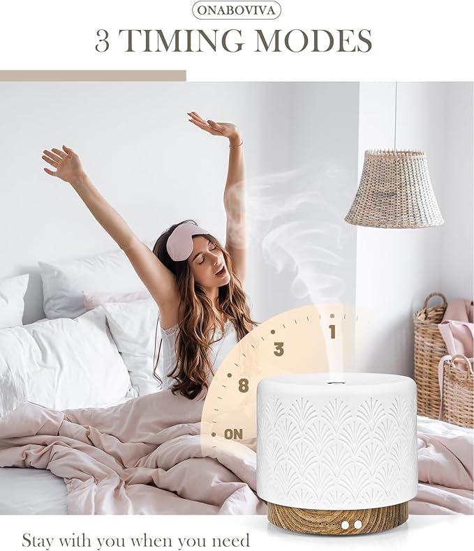 Essential Oil Diffuser, 280ml Ceramic Aromatherapy Diffuser for Large Room, 2.4MHz Ultrasonic Cool Mist Diffuser Oil Machine, Quiet & Intelligent Aroma Diffuser for Home Office SPA Yoga