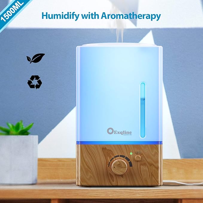 Exqline 1500ml Large Aroma Essential Oil Diffuser - Unique Aromatherapy Humidifier for Large Room (Wood Grain)