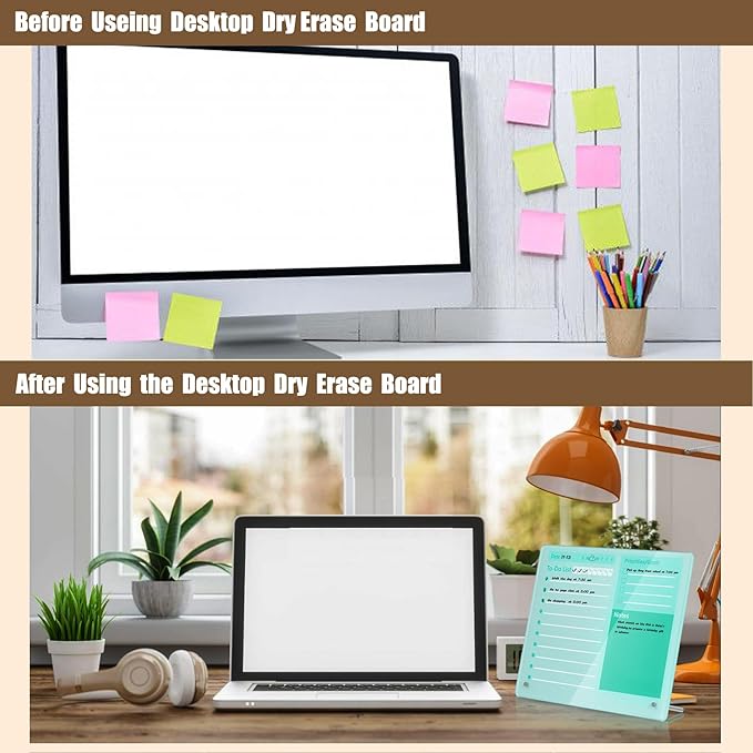 Desktop Thickened Acrylic Dry Erase Board to do List Planner Board，12"x10"，Tabletop Whiteboard with Stand，Frameless Green Dry Erase White Board，for Office/Home/School