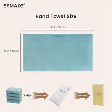 SEMAXE Bathroom Hand Towel, 100% Cotton Towels with Hanging Loops, Hotel Spa Quality Highly Absorbent Towel Set of 4, 27