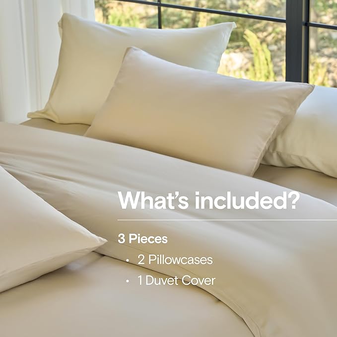DOZ Duvet Cover Set, 100% Viscose derived from Bamboo, Organically Grown, Buttery Soft, Cooling Duvet Covers, High GSM, 1 Duvet Cover and 2 Pillowcases, 90"x90" (Sand, Full/Queen)