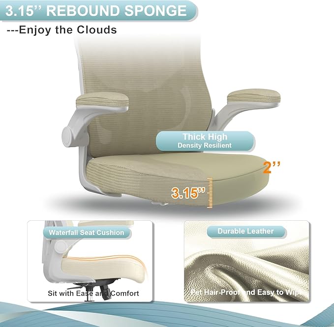 Office Chair, High Back Desk Chair Adjustable Height and Ergonomic Design Home Office Computer Chair Executive Lumbar Support Padded Flip-up Armrest