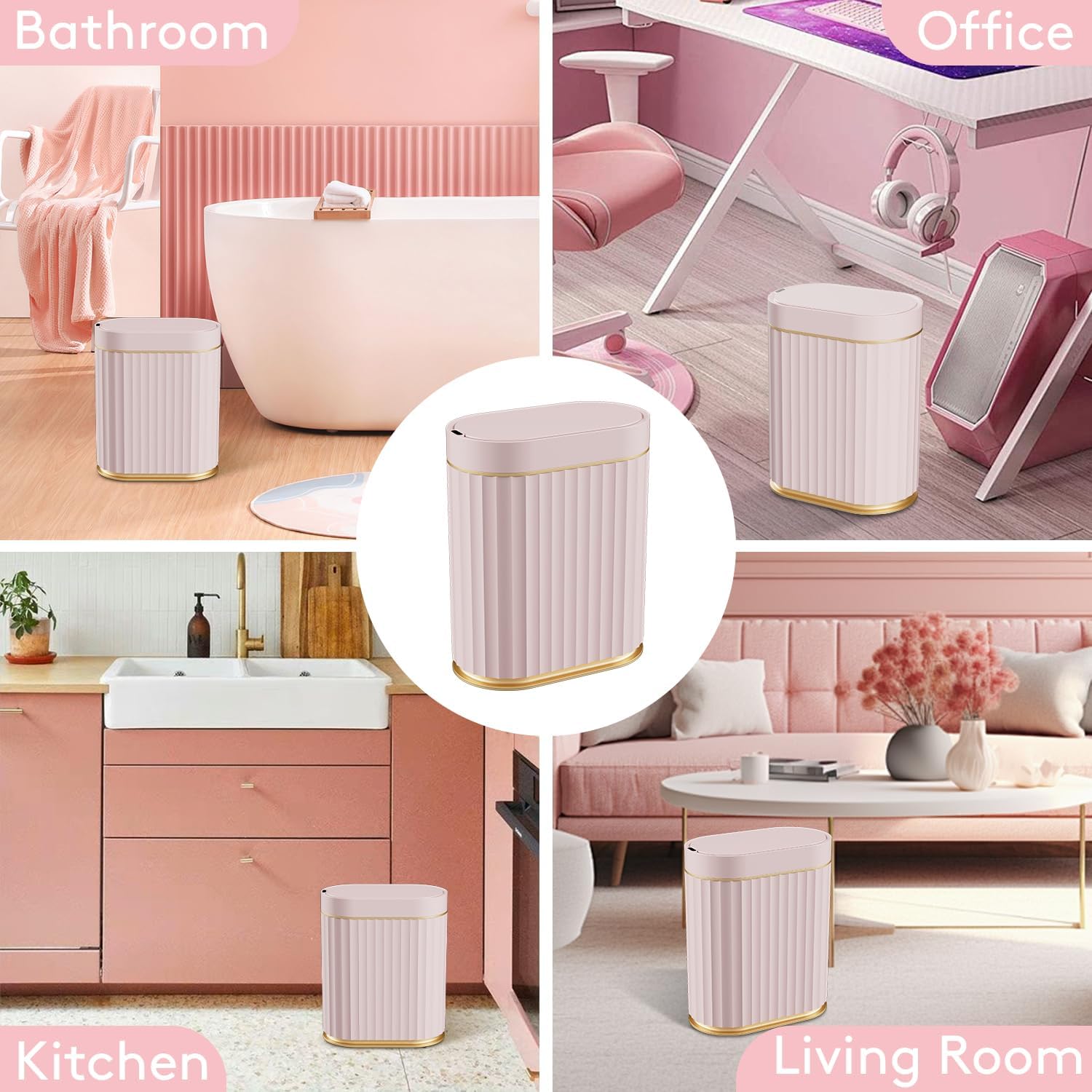 ELPHECO Sensor Trash Can 2 Gallon Waterproof Motion Sensor Trash Can, Automatic Bathroom Trash Bin, Slim Garbage Can for Dorm Room(Pink, 2 Gallon)