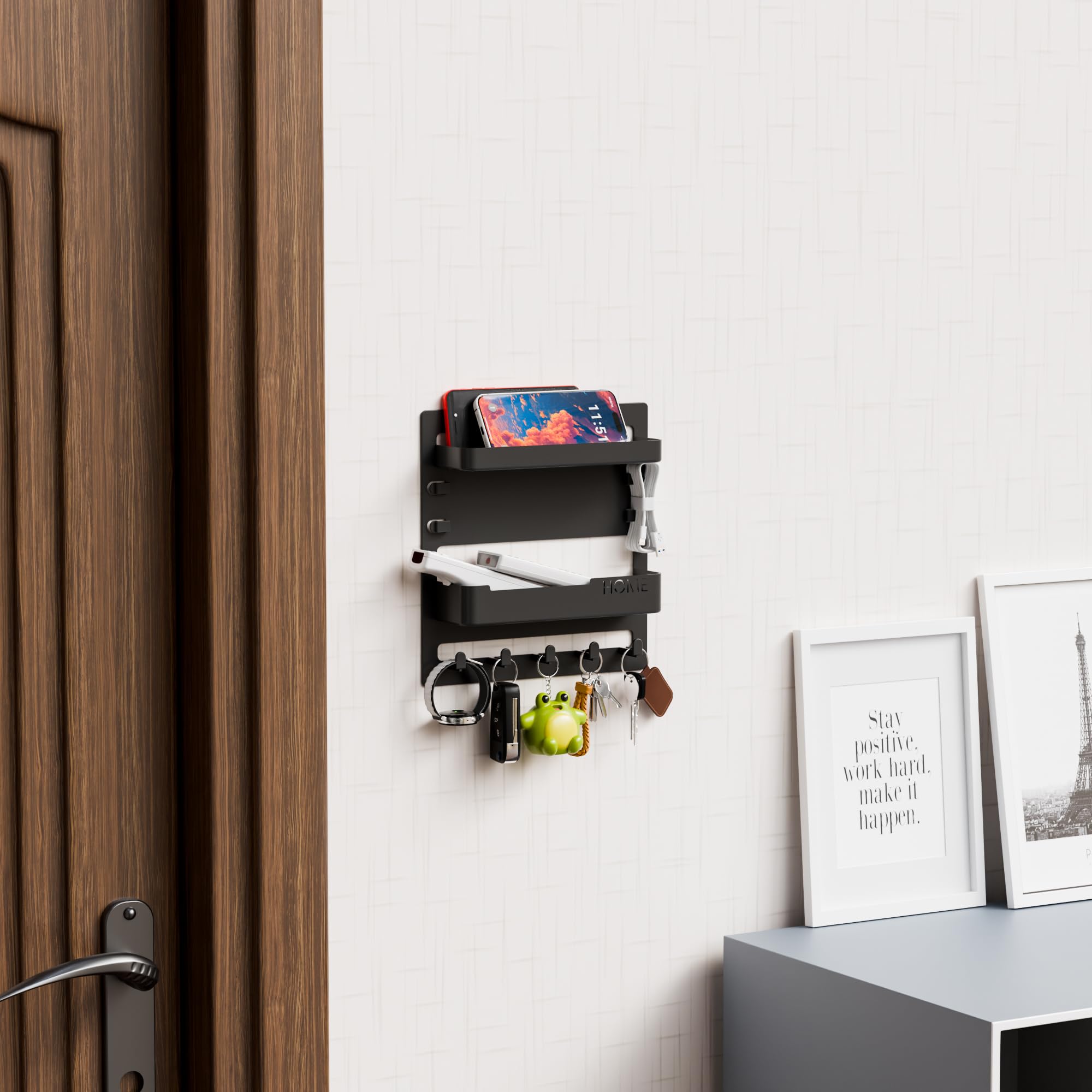 Yieach Bedside Shelf for Dorm Bed,Rv,Small Room and Nightstand,Wall Mounted Floating Shelves and Bedside Wall Organizer for Remote,Phone Holder,Charging Shelf,Cute Bedroom Decor for College Girl,Black