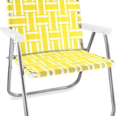 Lawn Chair USA Folding Aluminum Outdoor Patio Lawn Chair | Heavy-Duty Webbed Chairs for Camping, Sports, Beach, Yard & Tailgating | Lightweight Portable | Magnum - Yellow and White with White Arms