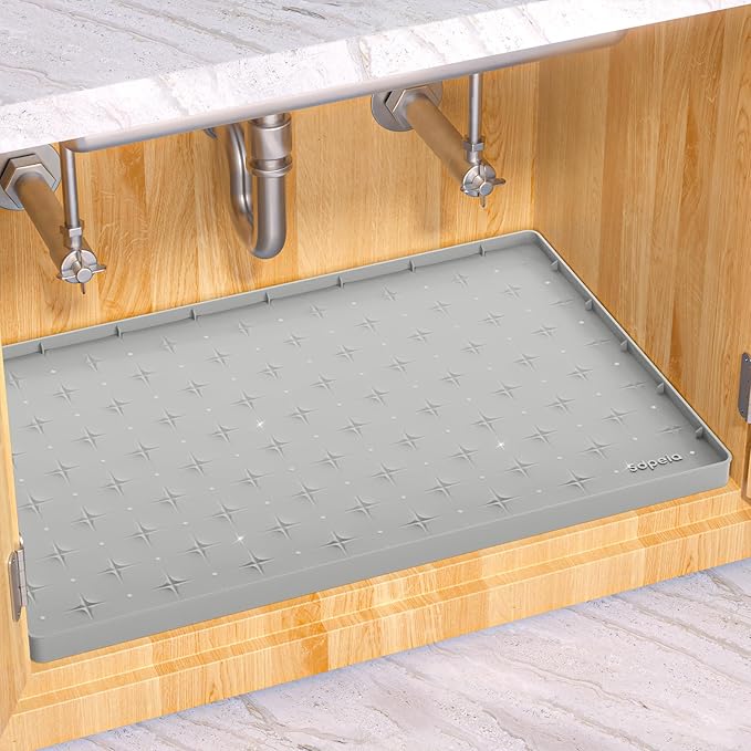 Sdpeia Under Sink Mat 19"×19" Waterproof Silicone Cabinet Liner & Sink Protector for Kitchen & Bathroom, Multi-Purpose Organizers Tray for Pets, Laundry, Cat Litter Mat