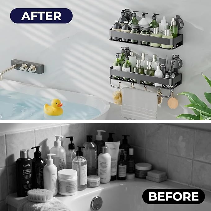 ONXE Shower Caddy Suction Cup,2 Pack Extra-Strong Suction Shower Shelves,No Drilling Rustproof Organizer for Bathroom,Kitchen,Home Decor,Reusable Bathroom Storage with Large Capacity(11.8 inch)