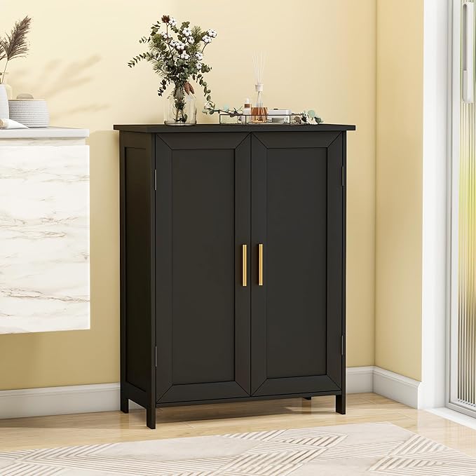 Bathroom Storage Floor Cabinet Freestanding Organizer with Adjustable Shelves for Bathroom Laundry Room,2 Doors