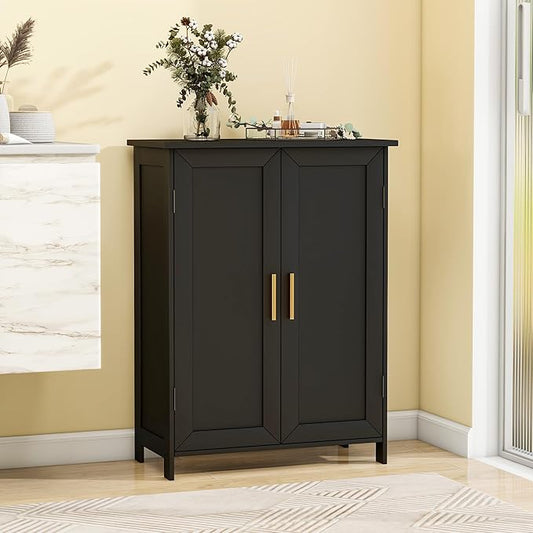 Bathroom Storage Floor Cabinet Freestanding Organizer with Adjustable Shelves for Bathroom Laundry Room,2 Doors