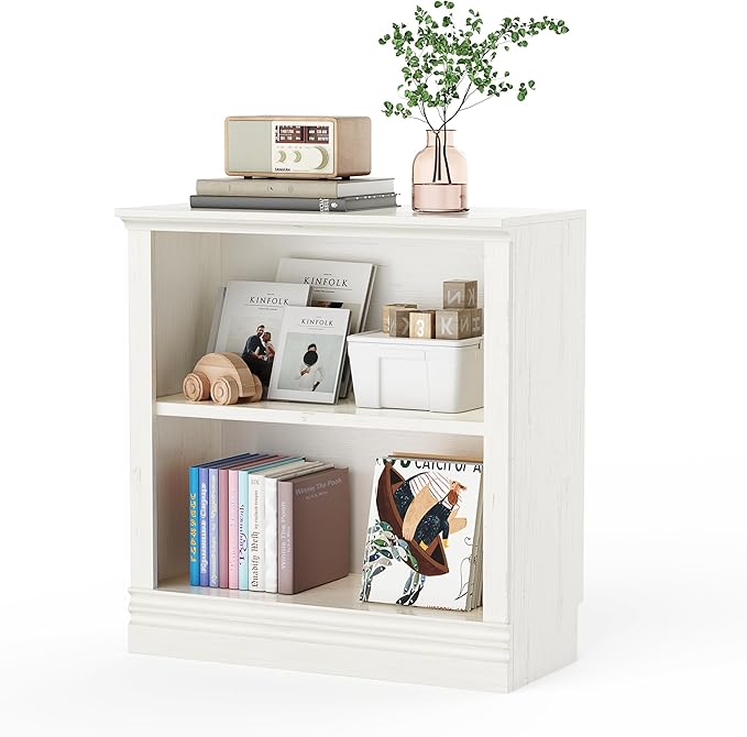 2-Shelf Bookcase, 32" Tall Floor Standing Bookshelf with Adjustable Shelves, Storage & Display Shelf for Living Room, Bedroom, Home Office – Cream White, 31.5" Wide