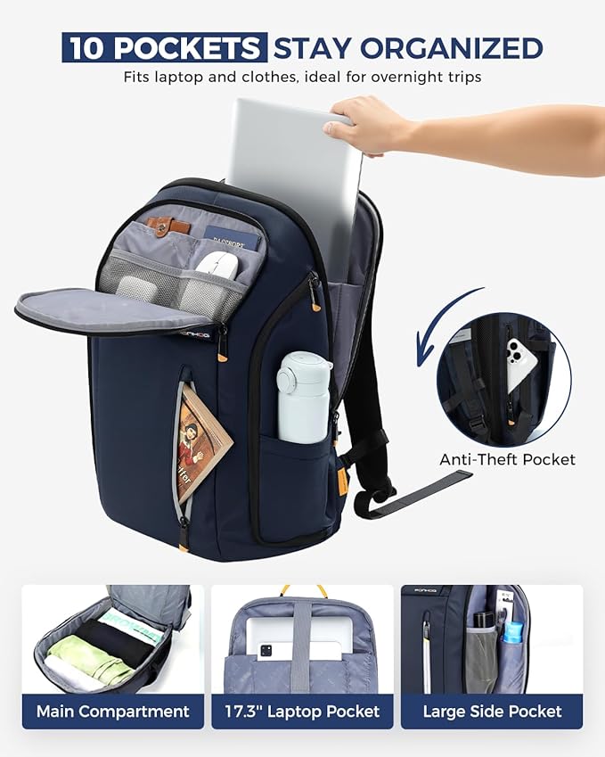 17 Inch Laptop Backpack for Men, Business Travel Anti-Theft Backpack with USB Charging Port, Water Resistant Computer Bag Carry On Flight Approved for Work College Weekender, Dark Blue