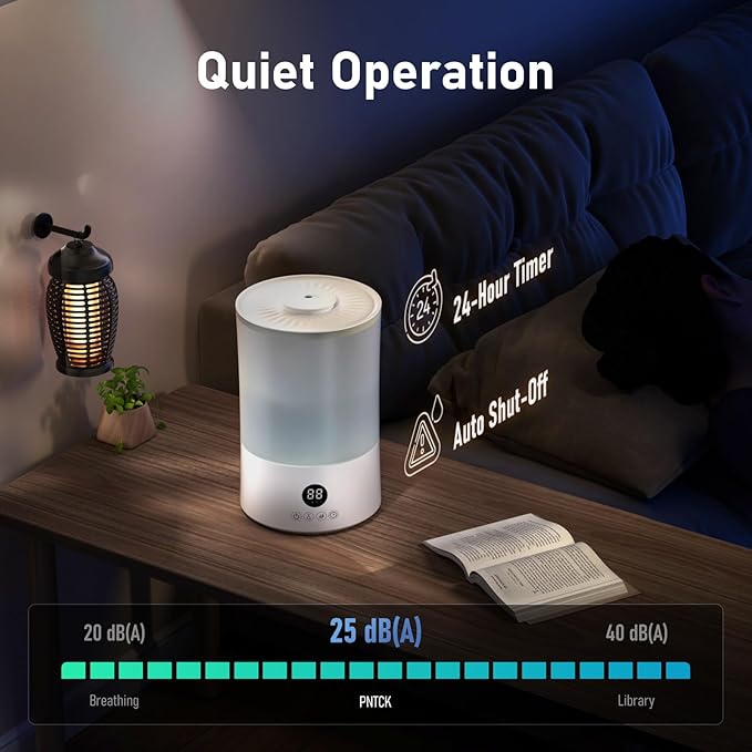 Humidifiers for Bedroom, 1.1Gal Top Fill Humidifier for Large Room, 250ml/h Cool Mist Output Humidificador, 24dB Quiet Air Humificador with Remote, Easy to Fill & Clean, fit Indoor Plants (White)