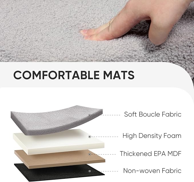 PINPLUS Round Storage Ottoman Cube Footrest - Versatile Boucle & Faux Teddy Fur Stool with Hidden Compartment for Living Room, Dorm, Bedroom - Grey, 15"x15"x13.2"