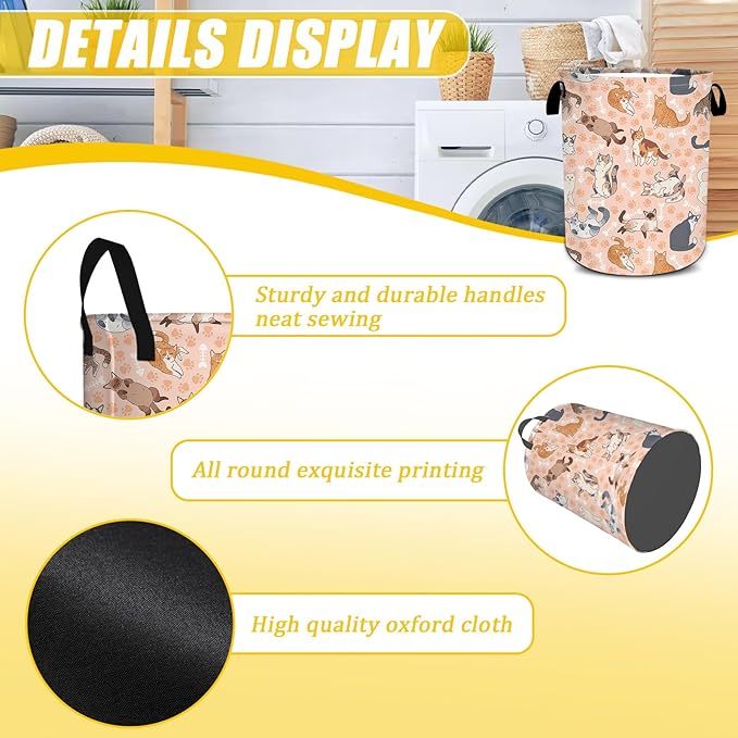 Funny Cats Laundry Basket,Foldable Oxford Cloth Funny Tote Bag Laundry Hamper Clothes Storage Bucket Toy Organizer For Bathroom Laundry Storage Bedroom 18.9x16.5