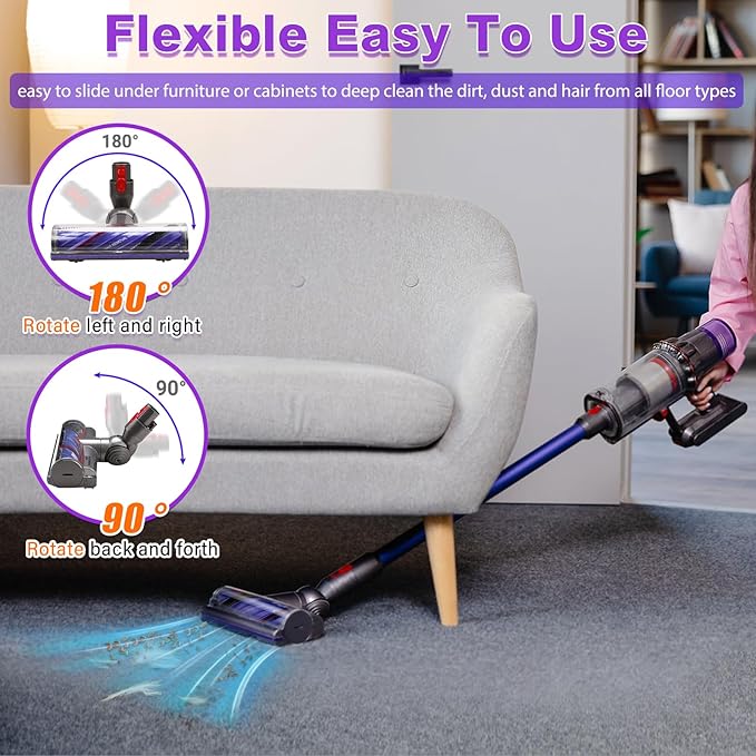 Lemige V8 V11 Vacuum Attachments Head Replacement Parts for Dyson V7 V8 V11 V15 Animal V10 Cyclone Cordless Vacuum Cleaner, Upgrade Anti-Tangle Quick Release Motor-Head Brush Roller with Power Suction