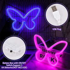 BRIGHTDECK 3 Pcs Butterfly Neon Signs, Neon Light for Bedroom, USB or 3-AA Battery Powered LED Neon Signs Wall Decor, Neon Lights for Birthday Gift, Wedding, Party, Home Decor (Pink, Blue, Colourful)