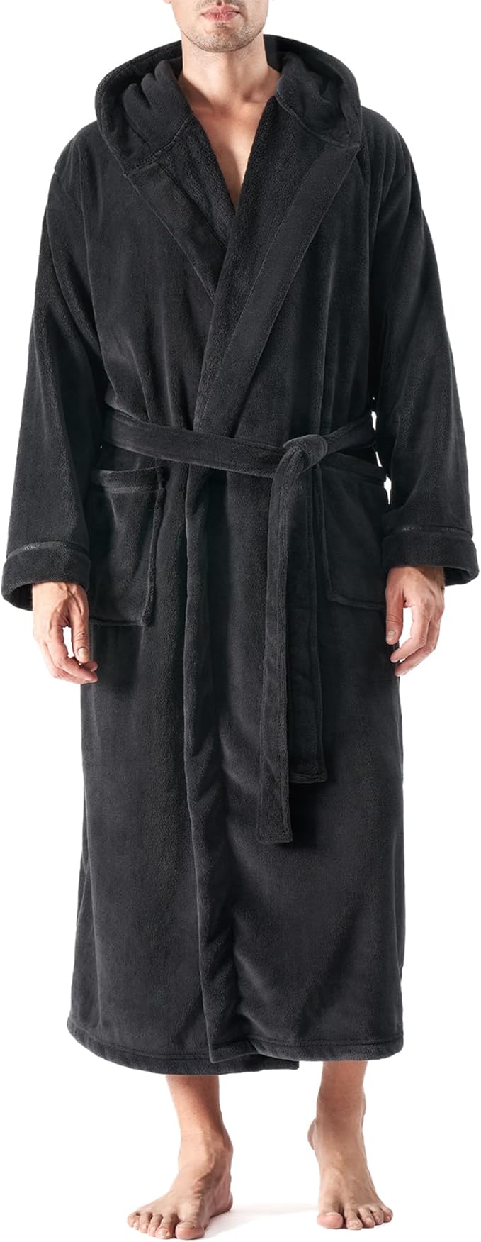 DAVID ARCHY Men's Hooded Robe Soft Coral Fleece Microfiber Bathrobe
