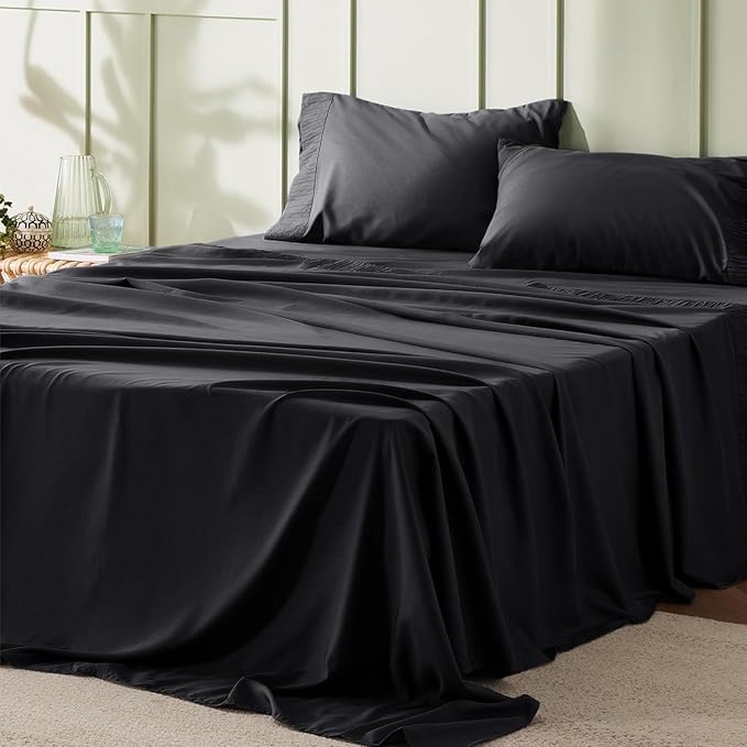 Bedsure Twin XL Sheet Sets Dorm Bedding - 3 Pieces Soft Extra Long Twin Sheets, Hotel Luxury, Easy Care Microfiber for Women, Men, Black