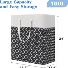 BlissTotes 3-Pack Laundry Basket, Freestanding＆Waterproof Laundry Hamper, Collapsible Tall Clothes Hamper with Easy Carry Handles for Clothes, Towels in the Family and Dorm,Clover Black,100L